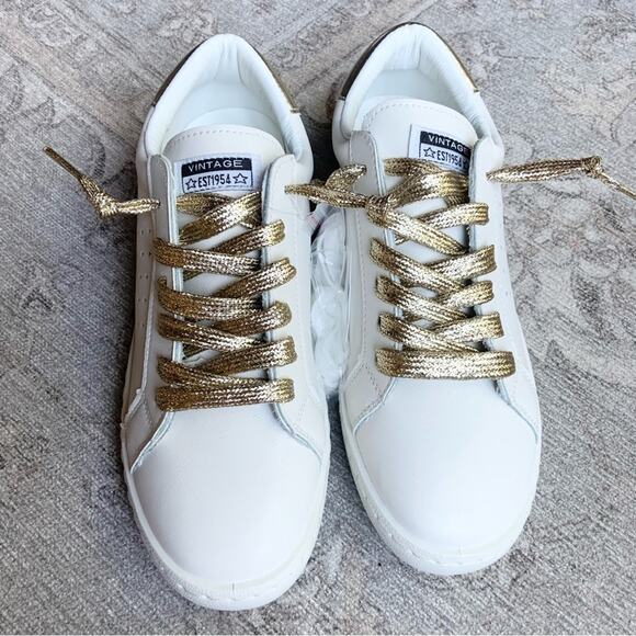 Vintage Havana Jess Sneakers Gold White Star Shoes Size 8 NEW Retail $125 - Picture 3 of 16